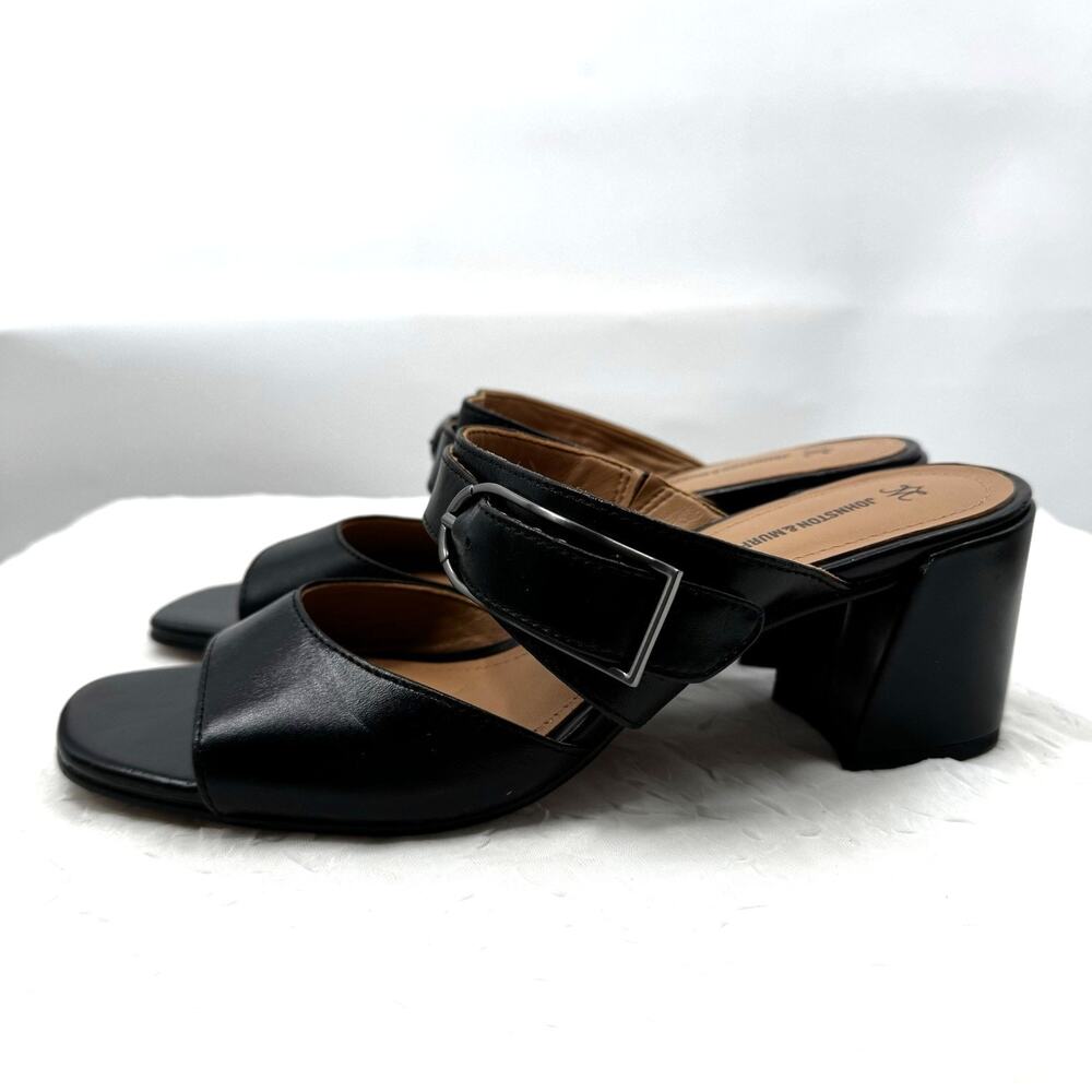 Johnston & Murphy Everly Black Leather Mule Heeled Sandals with Buckle Size 7.5